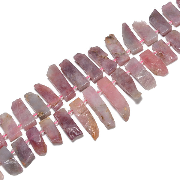 Madagascar Rose Quartz Graduated Slab Slice Stick Points Beads 10x25-12x45mm 15.5" Str