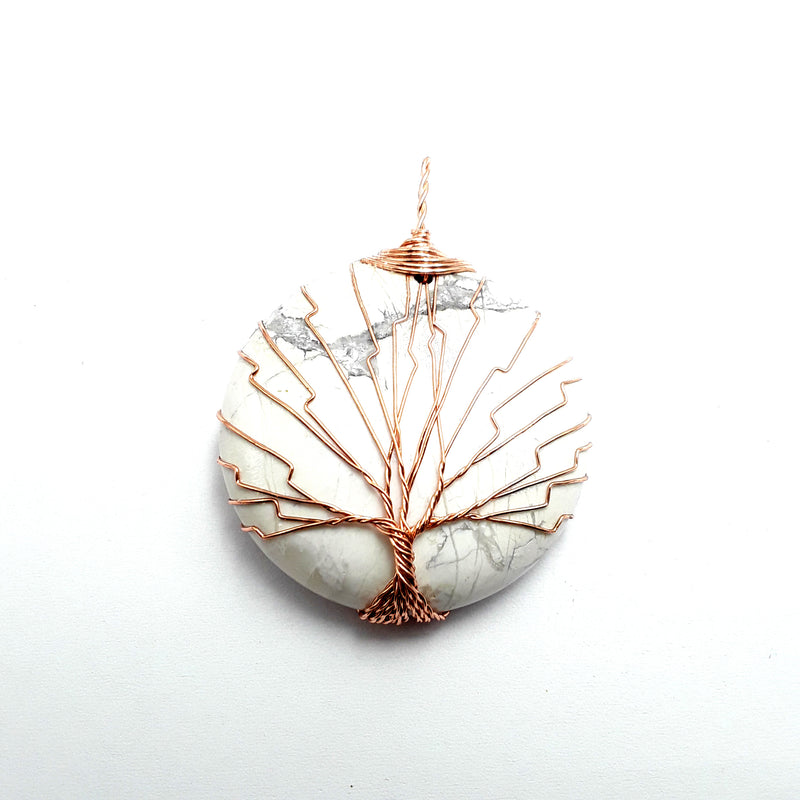 howlite tree pendant copper wire wrap round