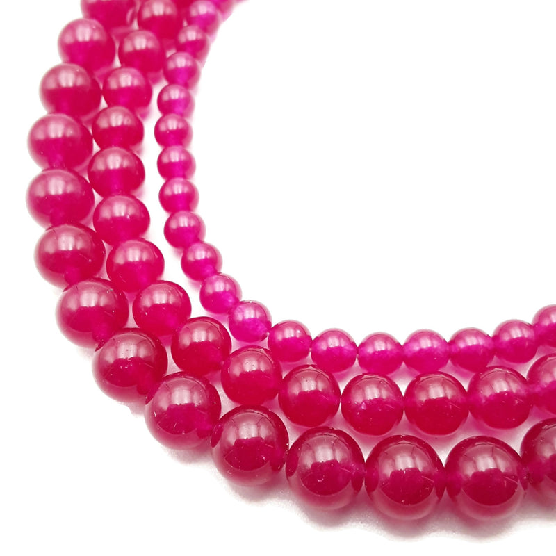 Fuchsia Pink Dyed Jade Smooth Round Beads 4mm 6mm 8mm 10mm 15.5" Strand