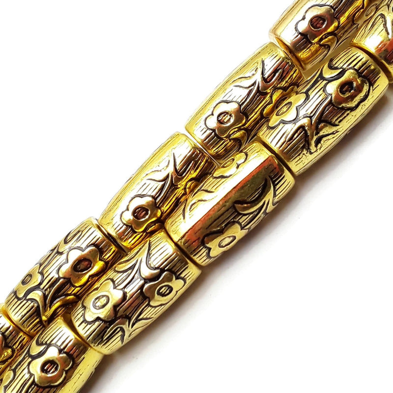 Vintage Acrylic Antique Etched Gold Barrel Tube Beads15x30mm 15.5" Strand