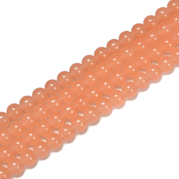Orange Peach Crystal Glass Smooth Round Beads Size 6mm 8mm 10mm 15.5" Strand