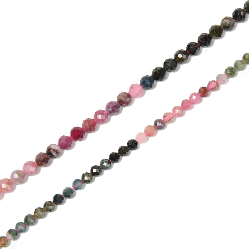 Natural Gradient Multi Color Tourmaline Faceted Round 3.5mm 4.5mm 15.5'' Strand