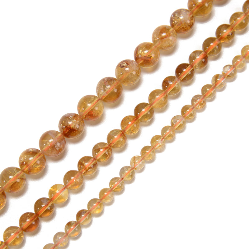 Grade A Natural Citrine Smooth Round Beads Size 6mm 8-8.5mm 10mm 12mm 15.5'' Strand