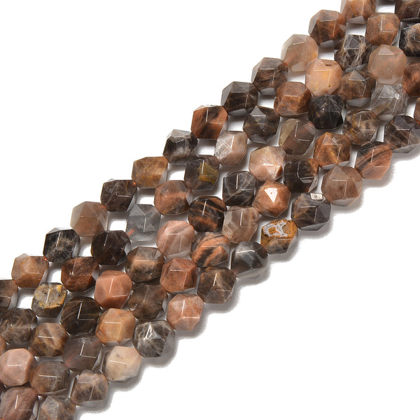 Natural Black Moonstone Faceted Star Cut Beads Size 8mm 15.5" Strand