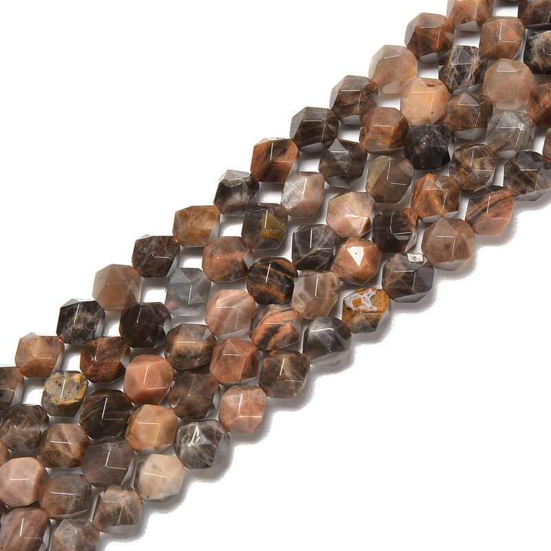 Natural Black Moonstone Faceted Star Cut Beads Size 8mm 15.5" Strand
