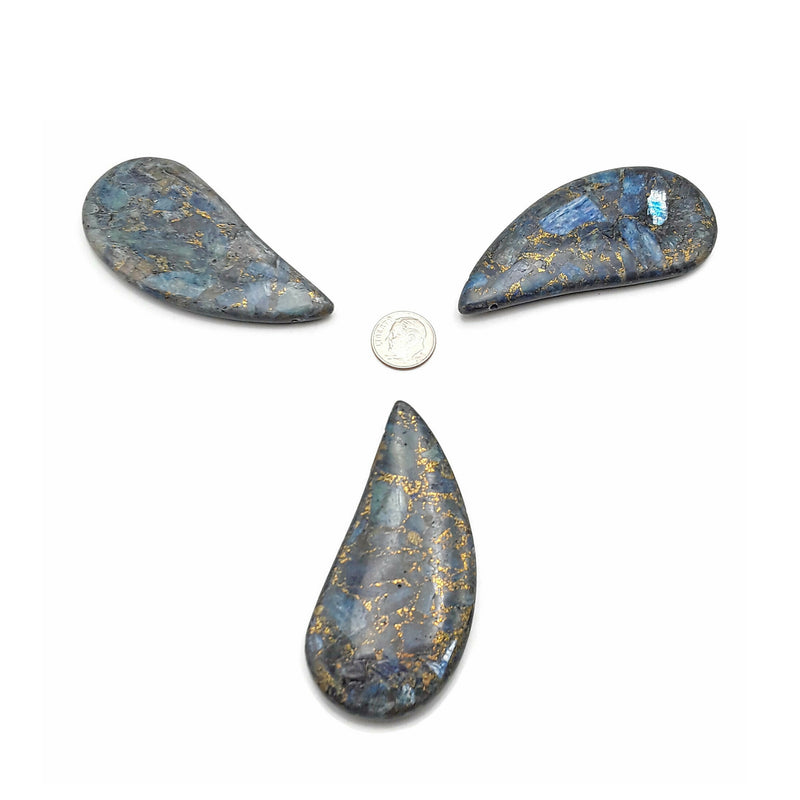 Kyanite With Gold Matrix Side Drilled Pendant Curved Drop Shape Size 35x75mm