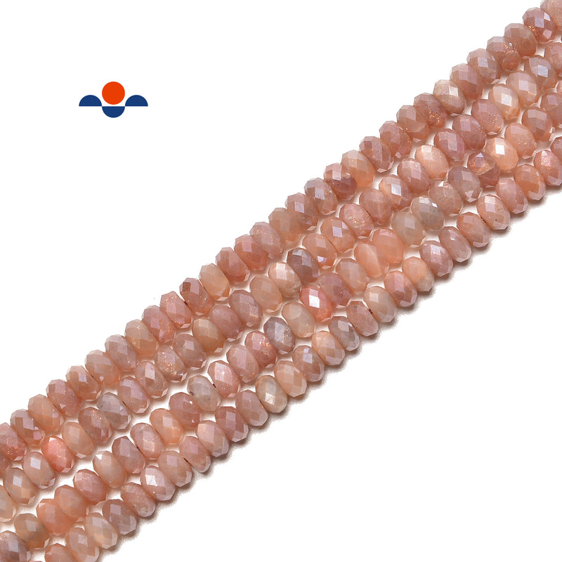 Peach Moonstone Electroplated AB Faceted Rondelle Size 4x6mm 5x8mm 15.5''Strand