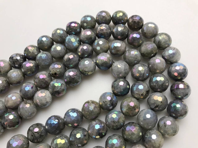 rainbow coated labradorite faceted round beads