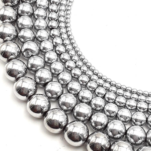 silver hematite smooth round beads