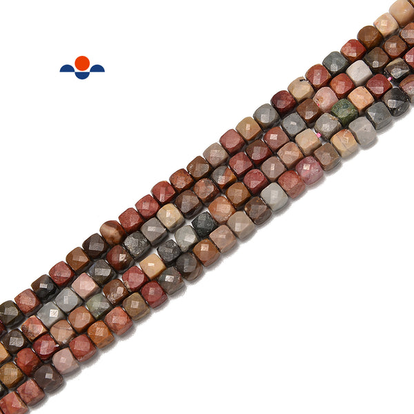 Natural Ocean Jasper Faceted Cube Beads Size 4-5mm 15.5'' Strand