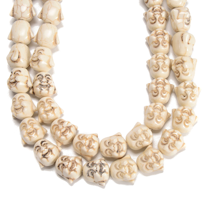 White Howlite Turquoise Buddha Head Beads Size 18x20mm 15.5'' Strand