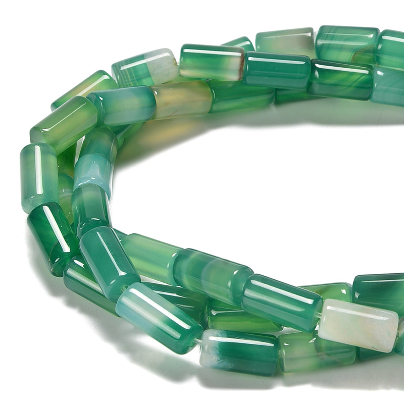Green Stripe Agate Cylinder Tube Beads Size 8x15mm 15.5'' Strand