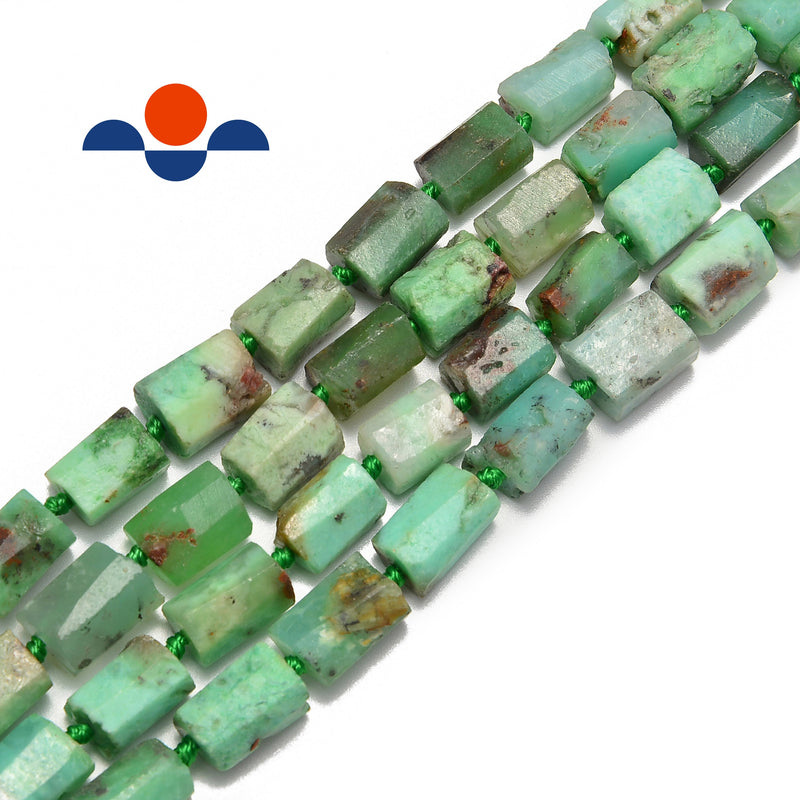 natural chrysoprase matte faceted cylinder tube beads 