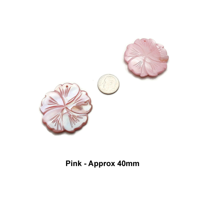 Hand Carved MOP Shell Pearl Flower Pendant Pink/Green 40mm 50mm Sold Per Piece