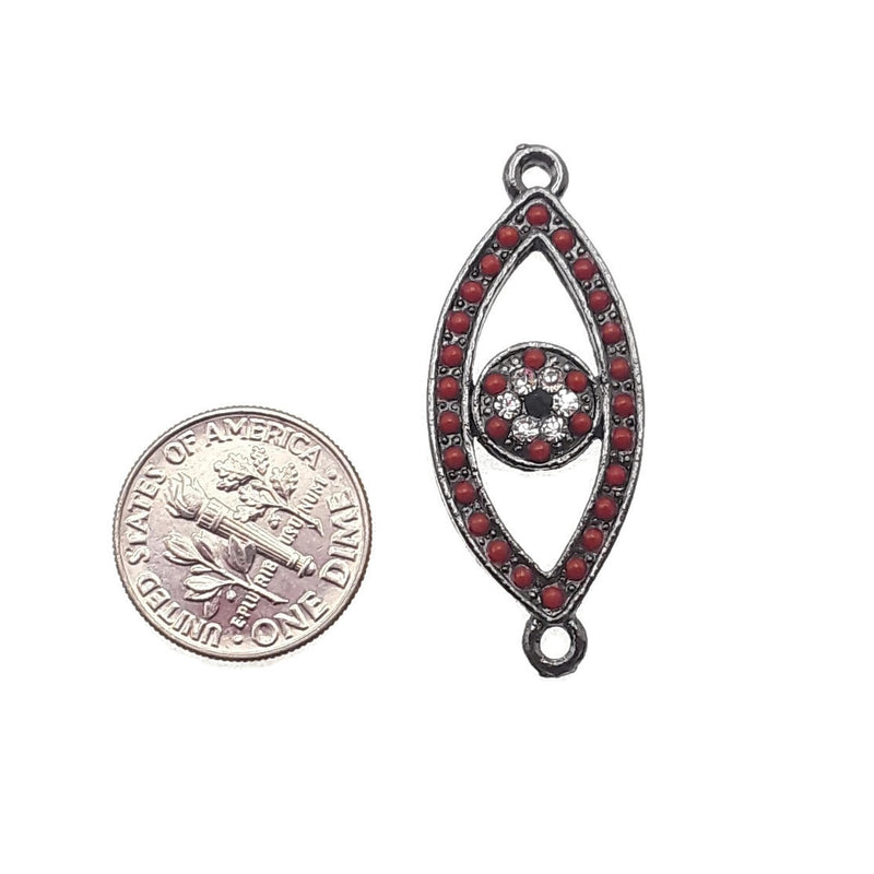 evil eye charm black plated copper with micro pave red green zircon 