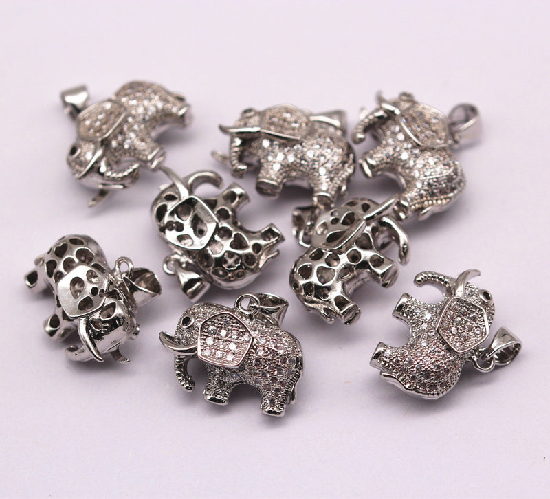 silver plated mirco pave clear zircon elephant pendant copper charm