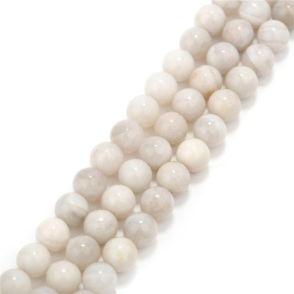White Agate Smooth Round Beads 6mm 8mm 10mm 12mm 15.5" Strand