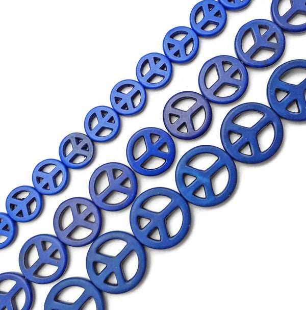 Blue Howlite Turquoise Peace Sign Coin Disc Beads 15mm 20mm 25mm 15.5" Strand