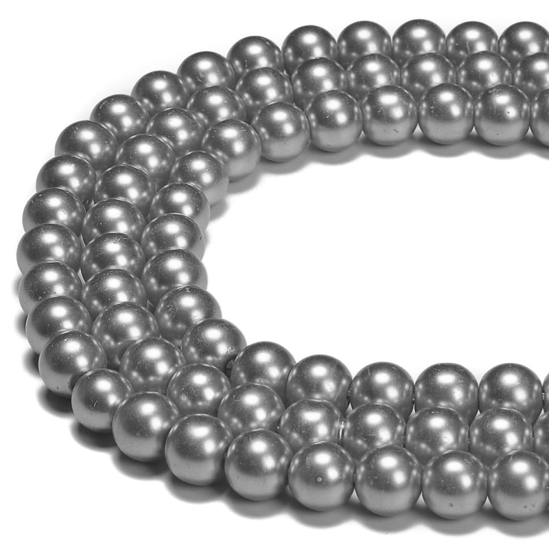 Silver Glass Pearl Smooth Round Beads 3mm 4mm 6mm 8mm 10mm 12mm 15.5" Strand