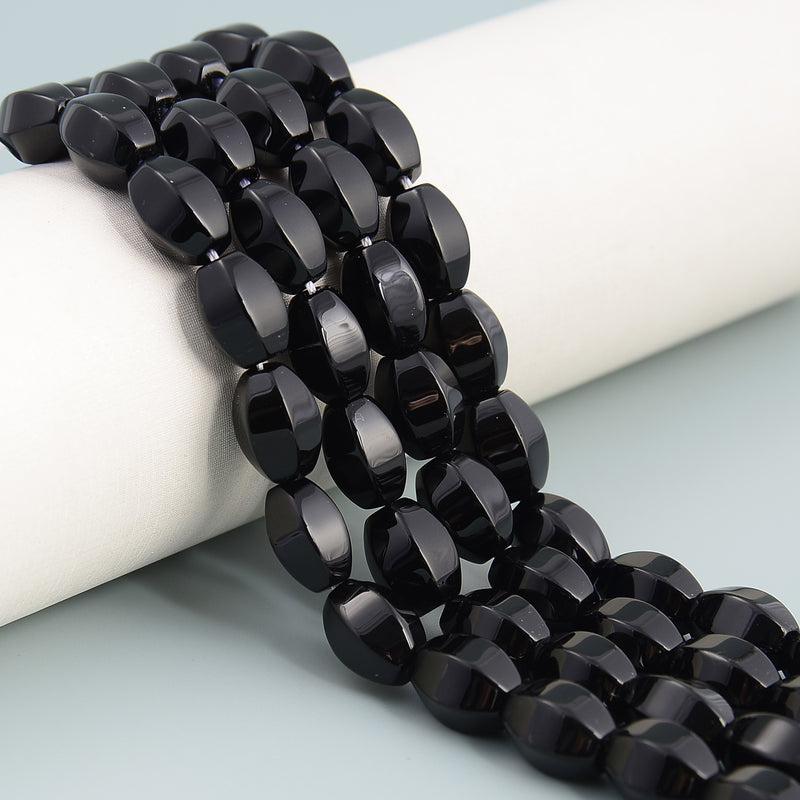 Black Onyx Spiral Rice Shape Beads Size 10x20mm 15.5'' Strand