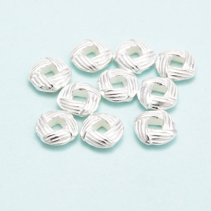 925 Sterling Silver Square Circle Spacer Beads Size 2x7mm Sold 7Pcs Per Bag