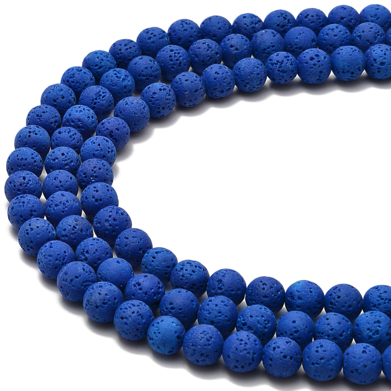 2.0mm Large Hole Royal Blue Color Lava Smooth Round Beads Size 6mm -10mm 15.5'' Strand