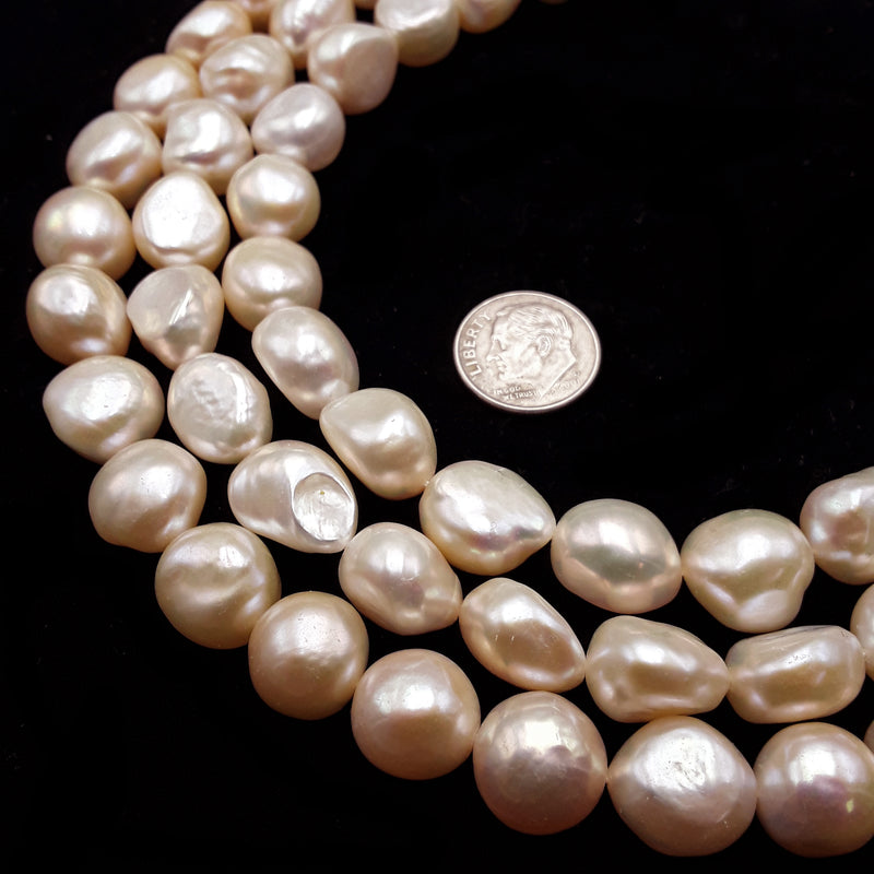 Multi Peach Pink Fresh Water Pearl Pebble Nugget Button Beads 11-12mm 15.5"Strnd