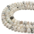 White Moonstone Black Specks Faceted Rondelle Beads 6x10mm 7x12mm 15.5'' Strand