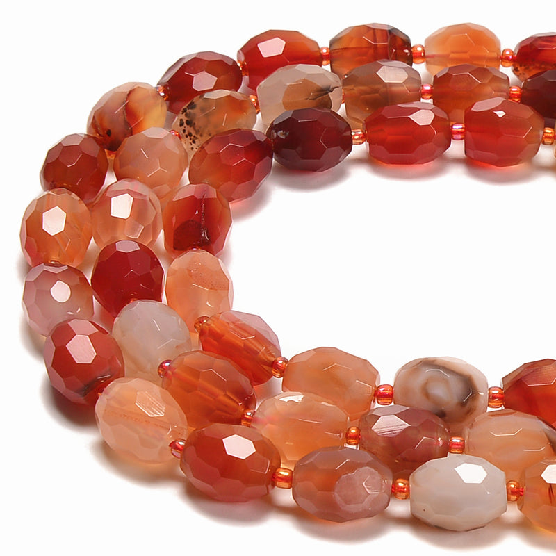 Natural Carnelian Faceted Rice Shape Beads Size 10x13mm 15.5'' Strand
