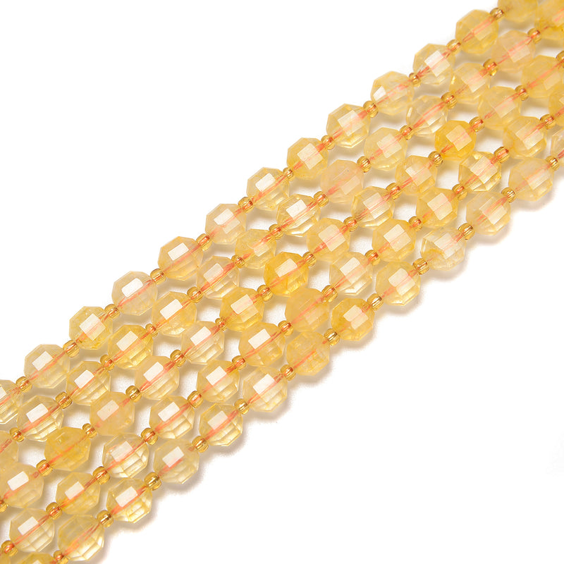 Citrine Prism Cut Double Point Faceted Round Beads Size 6mm 8mm 10mm 15.5'' Strd