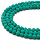 2.0mm Large Hole Bright Green Lava Rock Stone Smooth Round 6mm 8mm 10mm 15.5'' Strand