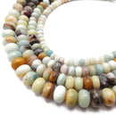 Multi-Color Amazonite Smooth Rondelle Beads 4x6mm 5x8mm 6x10mm 8x12mm 15.5" Strand