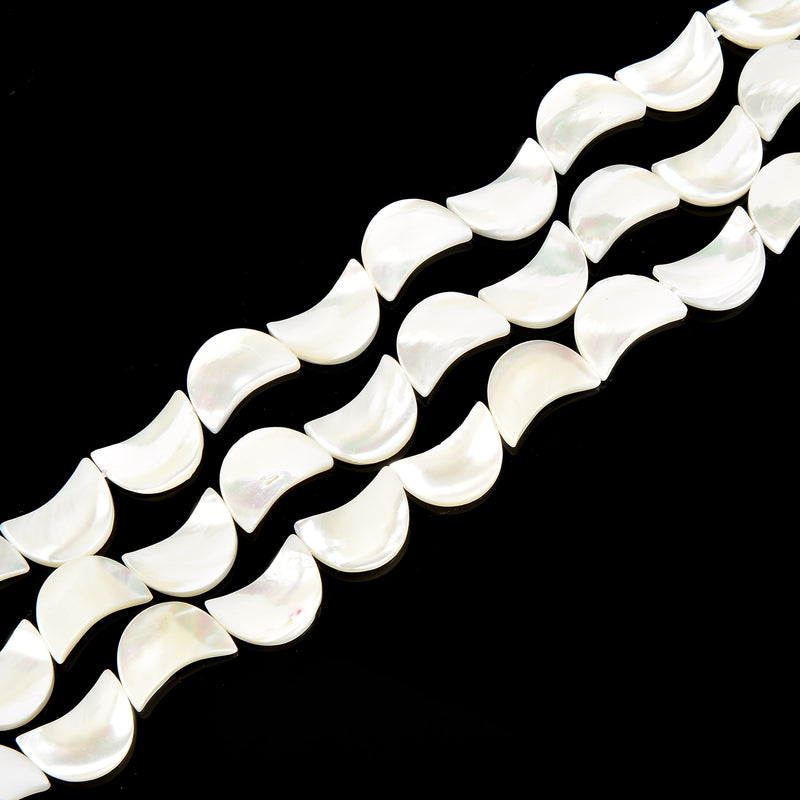 Iridescent White Mother of Pearl MOP Shell Moon Beads 7x10mm 8x12mm 15.5'' Strd