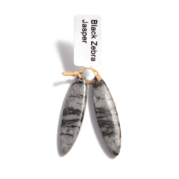 Black Zebra Jasper Pendant Earrings Oval Shape 10x45mm Sold Per Pair