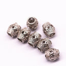 silver plated micro pave zircon cylinder shape charm 