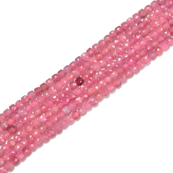 Natural Pink Tourmaline Faceted Cube Beads Size 2.5mm 15.5'' Strand