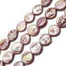 Natural Purple Fresh Water Pearl Keshi Coin Flat Discs Beads Size 16mm 15"Strand