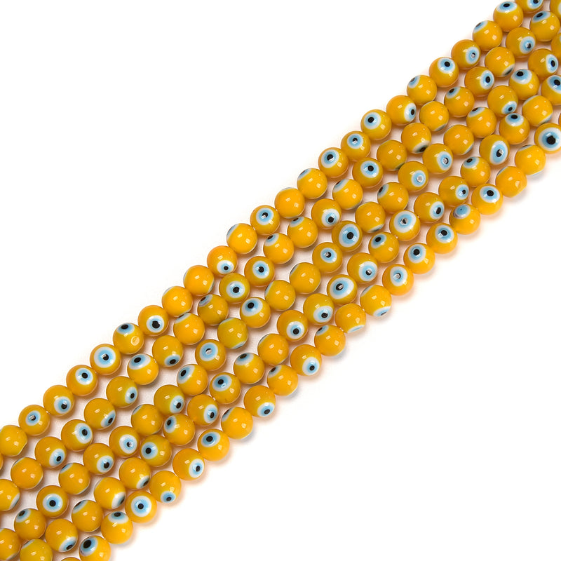Yellow Evil Eye Glass Smooth Round Beads Size 6mm 8mm 10mm 15.5'' Strand