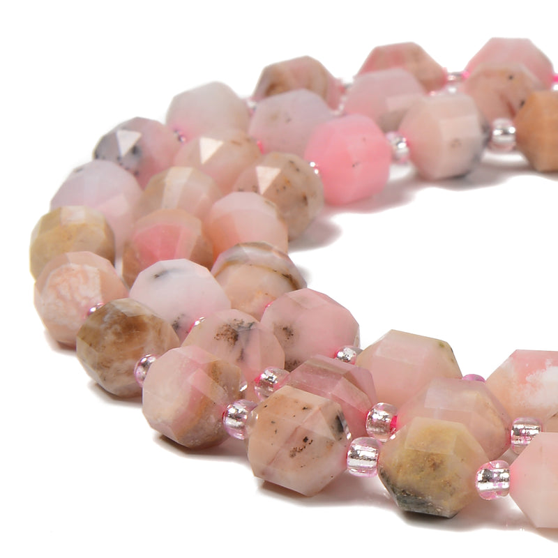 Natural Pink Opal Prism Cut Double Point Beads Size 7x8mm 15.5'' Strand