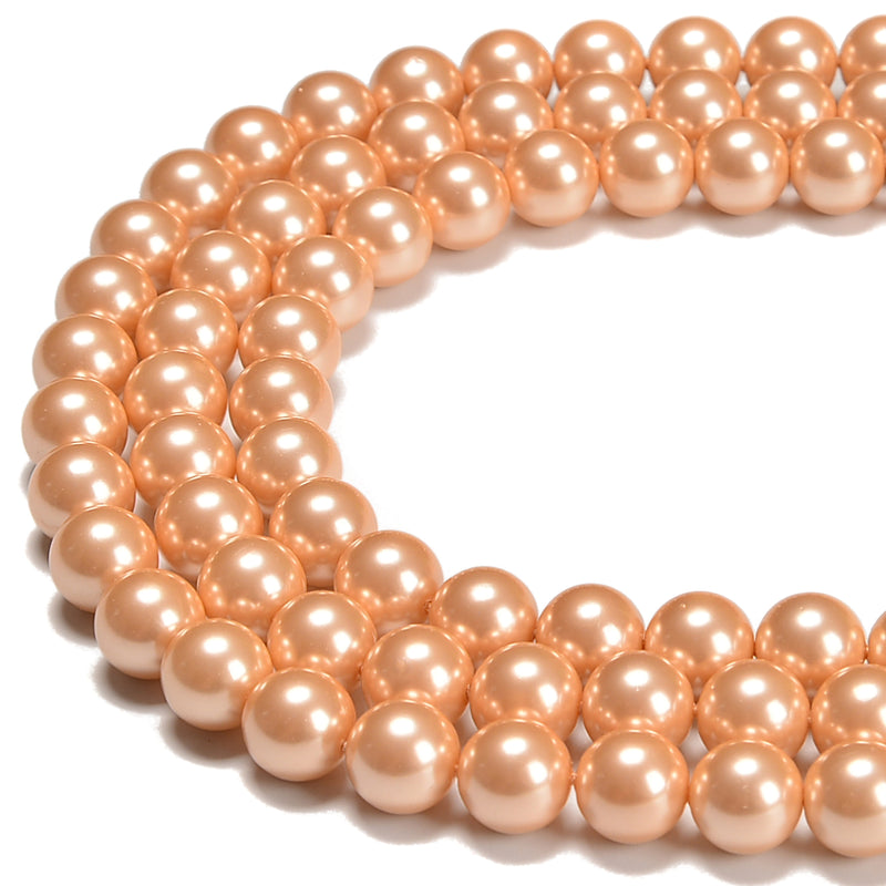 Champagne Shell Pearl Smooth Round Beads Size 4mm 6mm 8mm 10mm 15.5'' Strand