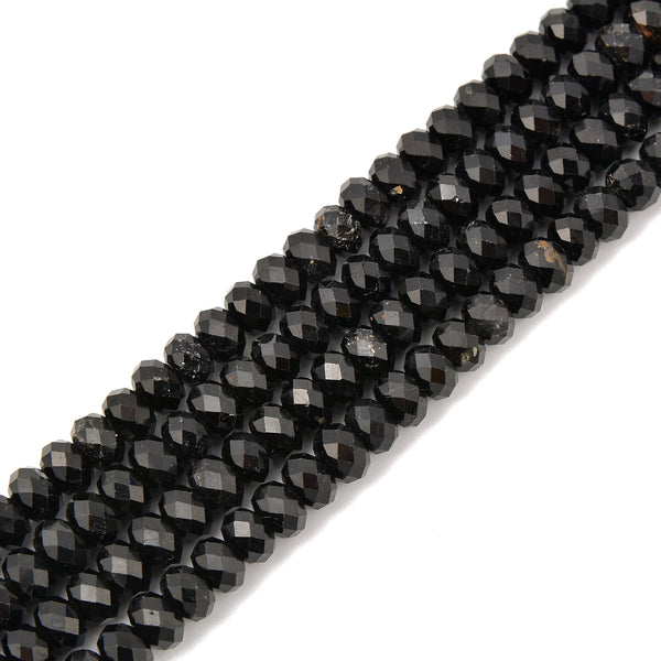 Natural Black Tourmaline Faceted Rondelle Beads Size 4x6mm 5x8mm 15.5'' Strand