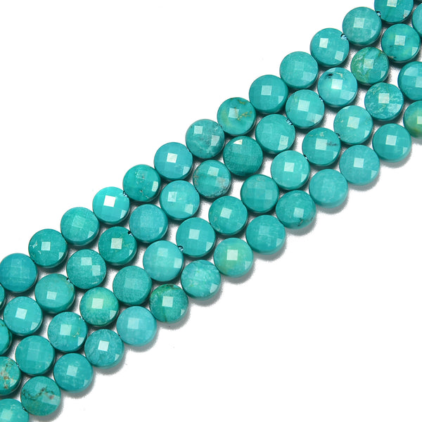 Green Turquoise Faceted Flat Coin Beads 6mm 15.5" Strand