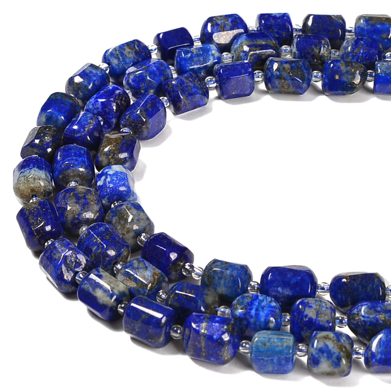 Natural Lapis Faceted Cylinder Beads Size Approx 9x11mm 15.5'' Strand