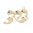 Gold Plated Sterling Silver Dolphin Charm with CZ Size 8×14mm 3 PCS Per Bag