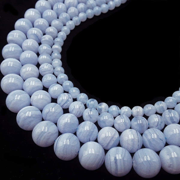 natural blue lace agate smooth round beads 