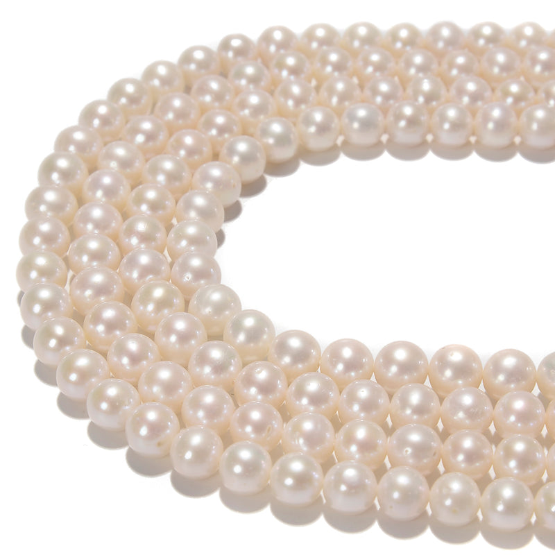 White Fresh Water Pearl Round Beads Size 8-9mm 15.5'' Strand