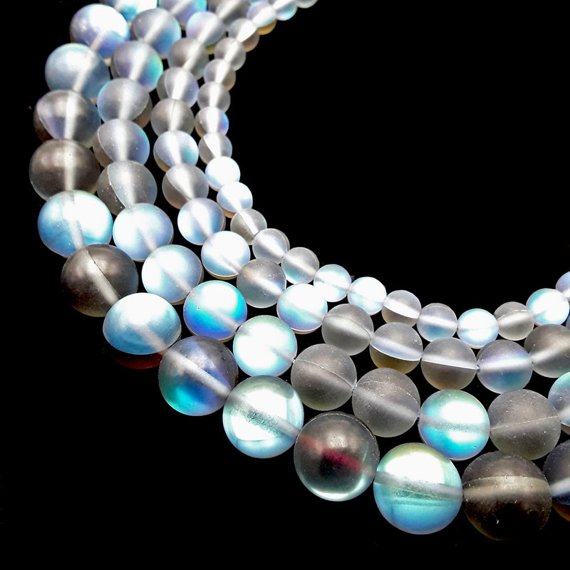 Black Blue Mystic Aura Mermaid Glass Matte Round Beads 6mm 8mm 10mm 12mm 15.5" Strand