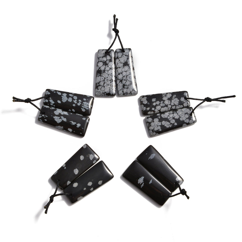 snowflake obsidian pendant earrings trapezoid shape 