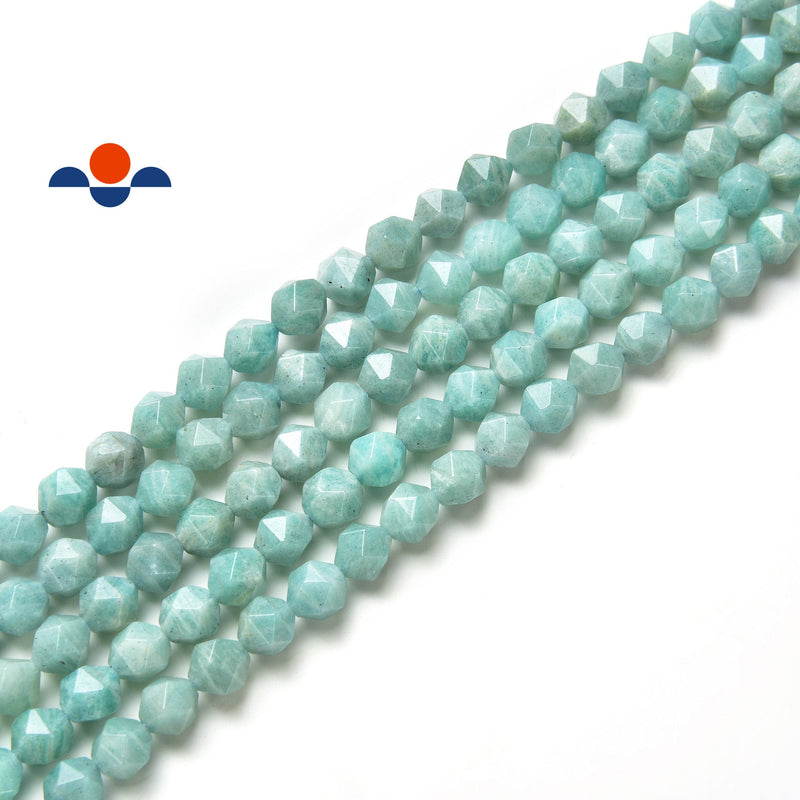 green amazonite faceted star cut beads