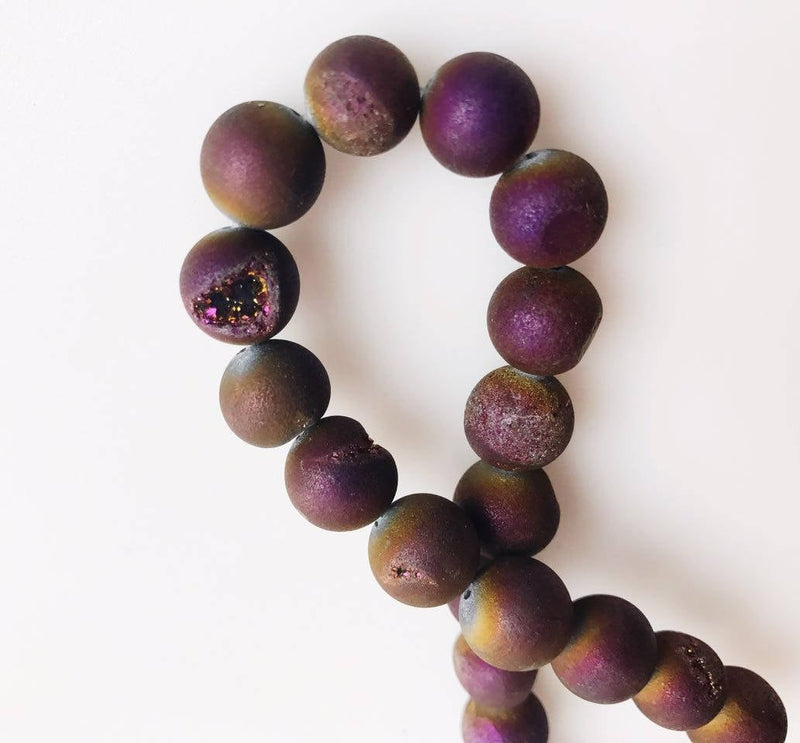 purple druzy agate matte round beads